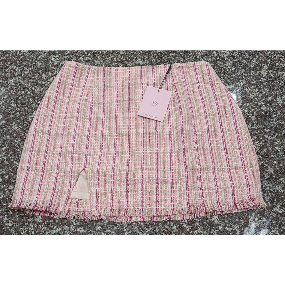 NEW Hello Molly Florence Pink Tweed High Waist Split Mini Skirt Size 12 - Picture 2 of 3